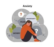 Anxiety. Character experiencing mental health issues such as uncertainty vector