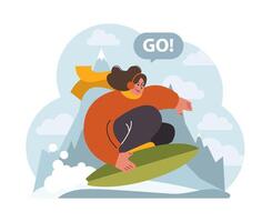 Snowboarding at ski resort. Snowboarder rolling from snowy mountain vector