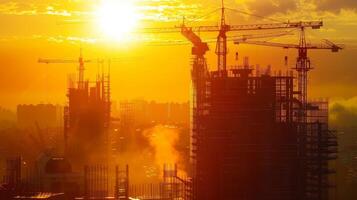 Construction workers and engineers working on high.Heavy industry and Safety at Work concept. photo