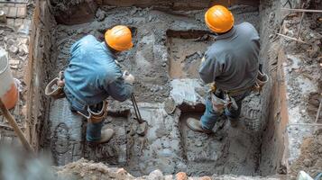 Construction workers and engineers working on high.Heavy industry and Safety at Work concept. photo