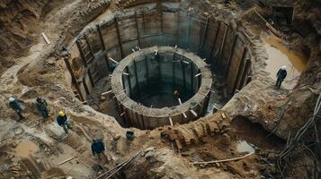 Construction workers and engineers working on high.Heavy industry and Safety at Work concept. photo
