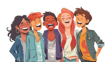 Diverse group of teenagers is laughing and having a good time together vector