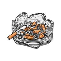 Full ashtray overflowing with cigarette butts representing unhealthy habit vector