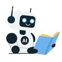 Robot reading book at the table vector