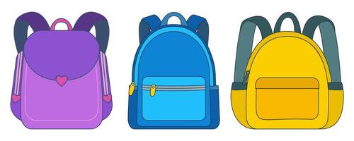 Set of school backpacks isolated on transparent background vector