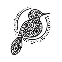 Black silhouette style bird for coloring book design, mandala design with white background, kdp vector