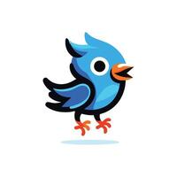 Illustration of a Vibrant Blue Cartoon Bird in Motion. Cute, Dynamic, and Expressive Character Design vector