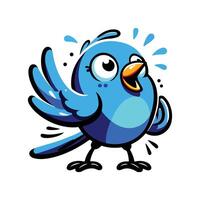 Illustration of a Vibrant Blue Cartoon Bird in Motion. Cute, Dynamic, and Expressive Character Design vector