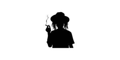 Black Silhouette illustration of a Jamaican Man with Dreadlocks Smoking weed vector