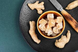Sweet and spicy candied ginger. photo