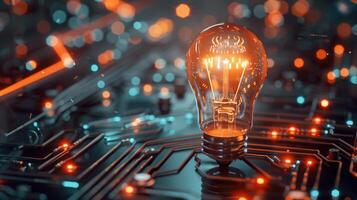 Innovation and Technology glowing light bulb with a beautiful bokeh background, creating a visually striking and inspirational effect photo