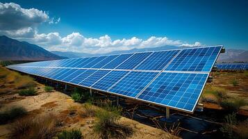 Solar cell array in a desert, vast expanse photo