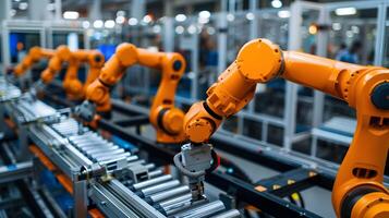 Robots working in a factory photo