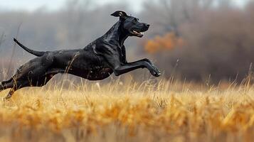 Great Dane running through a field photo