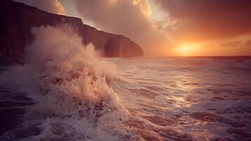 Seaside cliff with crashing waves photo