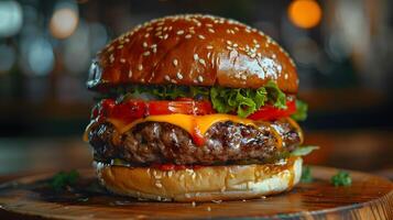 Hamburger on the table photo