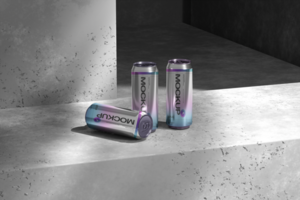 Editable Elegant Beverage Can Mockup with Concrete Background psd