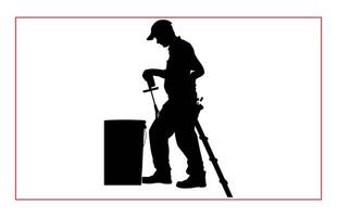 House painter silhouette illustration set, Painter workers on ladder silhouette isolated on white vector