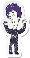 retro distressed sticker of a cartoon vampire man drawing png