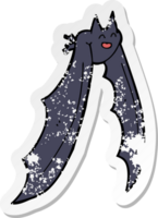 retro distressed sticker of a cartoon flying bat drawing png