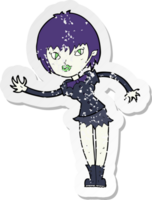 retro distressed sticker of a cartoon vampire girl welcoming drawing png