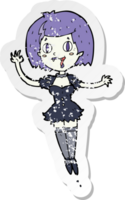 retro distressed sticker of a cartoon happy vampire girl drawing png
