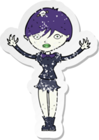 retro distressed sticker of a cartoon vampire girl drawing png