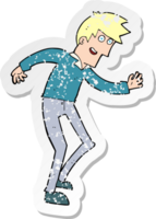 retro distressed sticker of a cartoon happy man dancing drawing png