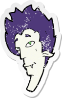 retro distressed sticker of a cartoon vampire head drawing png