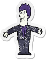 retro distressed sticker of a cartoon vampire man drawing png