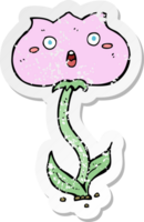retro distressed sticker of a cartoon shocked flower drawing png