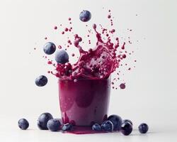 Blueberry Smoothie with Splash on White Background photo