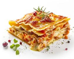 Piece of Lasagna with Meat and Vegetables photo