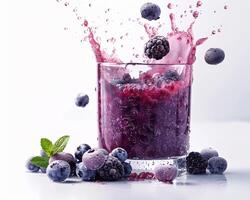 Blueberry smoothie with splash of blueberry juice photo