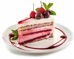 Piece of Cake with Cherry and Raspberry Filling photo