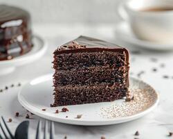 a slice of chocolate cake on a plate photo