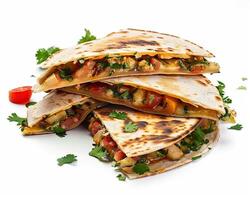 a stack of quesadillas with vegetables and herbs photo