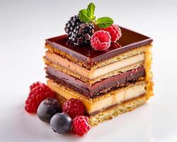 A Stack of Layered Cake with Berries and Chocolate photo