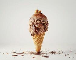 An Ice Cream Cone with Chocolate and Nuts on It photo