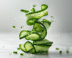 Cucumber Slices with Water Splashing on Them photo