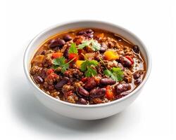 Chili Con Carne in a Bowl on a White Background photo