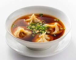 A Bowl of Soup with Dumplings in It photo