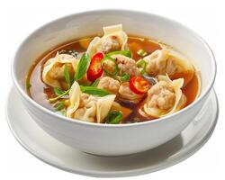 A Bowl of Soup with Dumplings and Meat photo