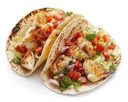 two tacos with vegetables on a white background photo