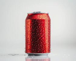 a red can of soda with water droplets on it photo