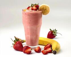a smoothie with strawberries and bananas photo