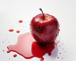 a red apple with a drop of blood on it photo