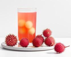 a glass of rambutan juice on a plate photo