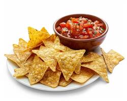 nachos with salsa on white background photo