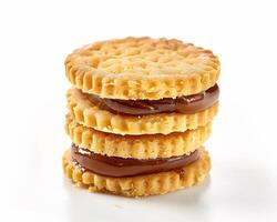 a stack of biscuits with chocolate on top photo